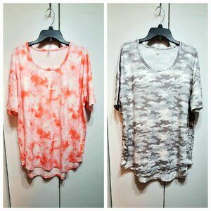 New Gym T Shirt 1X CottonCandy Pink Tie Dye & Camo Gray CLOSET SALE